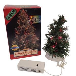 Lemax 6" Shimmering Spruce, Multi Color Fiber Optic Tree Snow Village Accessory